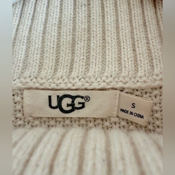 UGG Gisele Turtleneck Sweater Cream Heather Lattice Shoulder Pullover Knit Sz S - Picture 2 of 16